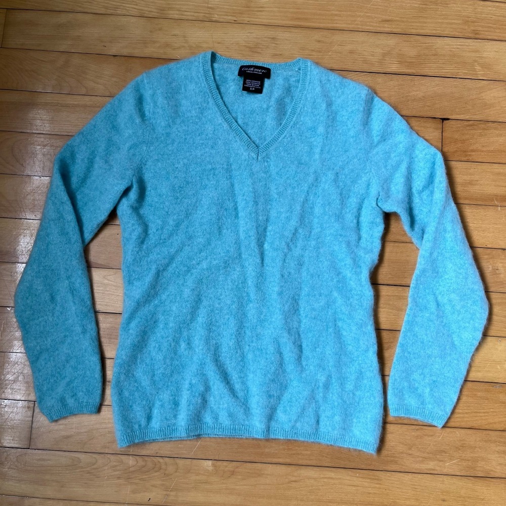 Lord & Taylor Cashmere Sweater Womens Small Turquoise Blue V-Neck Long Sleeve